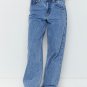 Blue Mid Rise Asymmetrical Waist Wide Leg Jeans