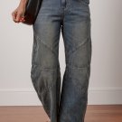 Sail Blue Exposed Stitching Loose Straight High Waist Jeans