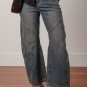 Sail Blue Exposed Stitching Loose Straight High Waist Jeans