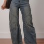 Sail Blue Exposed Stitching Loose Straight High Waist Jeans