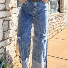 Ashleigh Blue Mineral Wash Bottom Cuff Distressed Wide Leg Jeans