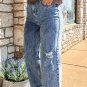 Ashleigh Blue Mineral Wash Bottom Cuff Distressed Wide Leg Jeans