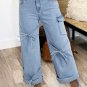 Beau Blue Bowknot Decor Boyfriend Cargo Jeans