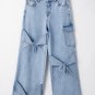 Beau Blue Bowknot Decor Boyfriend Cargo Jeans