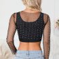 Black Pearl and Rhinestone Detail Sheer Mesh Top