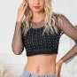 Black Pearl and Rhinestone Detail Sheer Mesh Top