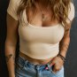 Beige Ribbed Knit U Neck Crop Top