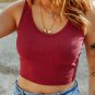 Racing Red Ribbed Knit Sheath Sleeveless Crop Top