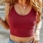 Racing Red Ribbed Knit Sheath Sleeveless Crop Top