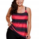 Rosy Strappy Hollow out Back Plus Size Tankini