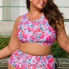 Rose Plus Size Floral Print Twisted High Waist Bikini Set