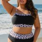 Black 2pcs Leopard Patchwork Plus Size High Waisted Swimsuit