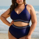 Navy Blue Embroidered Trim Wrap Tie Knot Plus Size High Waisted Bikini