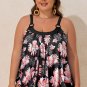 Black 2pcs Plus Size Wide Strap Floral Top Tankini Set