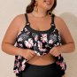 Black 2pcs Plus Size Wide Strap Floral Top Tankini Set