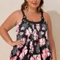Black 2pcs Plus Size Wide Strap Floral Top Tankini Set