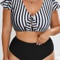 Black Stripe Plus Size Knot Cutout High Waisted 2pcs Swimsuit
