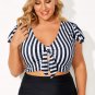 Black Stripe Plus Size Knot Cutout High Waisted 2pcs Swimsuit