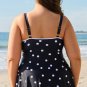 Black Polka Dot Trim V Neck Plus Size Swim Dress