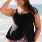 Black Drawstring Tied Front Flared Top Plus Size Tankinis