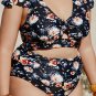Blue Plus Size Flutter Cap Sleeve Floral High Waist Bikini