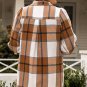 Khaki Plus Size Plaid Flounce Sleeve Button up Shirt Dress