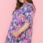 Blue Plus Size Floral Print Ruffled 3/4 Sleeve Mini Dress
