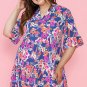 Blue Plus Size Floral Print Ruffled 3/4 Sleeve Mini Dress