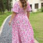 Pink Plus Size Floral Print Smocked Puff Sleeve Dress