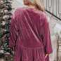 Meadow Mauve Plus Size Textured Velvet Tiered Buttons Tiered Dress