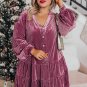 Meadow Mauve Plus Size Textured Velvet Tiered Buttons Tiered Dress