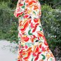 Orange Floral Print Drawstring V Neck Tiered Plus Size Dress