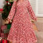 Red Plus Size Abstract Print Notch V Neck High Waist Maxi Dress