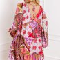 Mixed Floral Long Sleeve V Neck Lace Up Hollowed Back Plus Size Dress