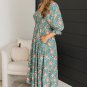 Green Plus Size Floral Print Square Neck Smocked Maxi Dress