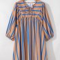Khaki Stripe Contrast Striped Print 3/4 Sleeve Babydoll Plus Size Dress