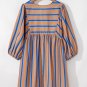 Khaki Stripe Contrast Striped Print 3/4 Sleeve Babydoll Plus Size Dress