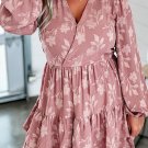 Peach Blossom Floral Surplice V Neck Tiered Ruffled Plus Size Dress