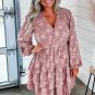 Peach Blossom Floral Surplice V Neck Tiered Ruffled Plus Size Dress