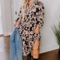 Black Plus Size Floral Printed Puff Sleeve Collared Maxi Dress