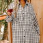 White Stripe Plus Size Plaid Buttoned Raw Hem Tunic Shirt Dress