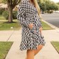Apricot Geometric Print Collared V Neck Plus Size Mini Dress