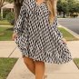 Apricot Geometric Print Collared V Neck Plus Size Mini Dress