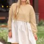 Apricot Color Block Patchwork Ruffled Plus Size Mini Dress