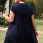 Navy Blue Dotty Textured Notched Neck Plus Ruffled Dress