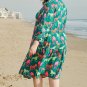 Green Horse Printed Long Sleeve Collared Buttoned Plus Size Midi Dress