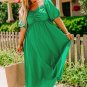 Bright Green Ruched Front Puff Sleeve Plus Size Long Dress
