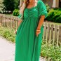 Bright Green Ruched Front Puff Sleeve Plus Size Long Dress