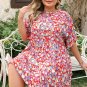 Red Dainty Flower Printed Plus Size Short Sleeve Shift Dress