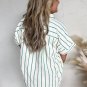 Green Stripe Plus Size St Patricks Day Short Sleeve Buttoned Shirt Dress